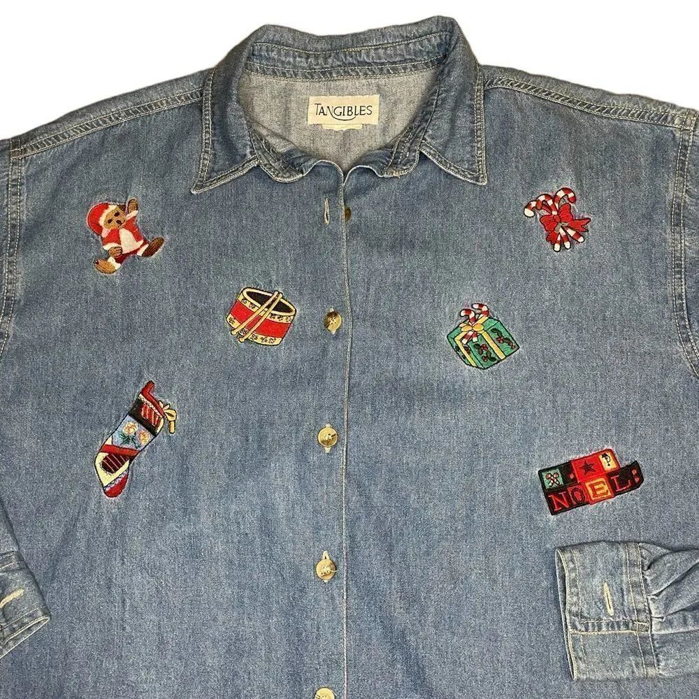 Vintage Holiday Shirt Blue Button down shirt size 1X